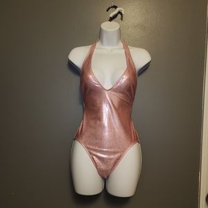 VTG Newport News NWOT barbie pink sparkle halter one piece swimsuit size 4